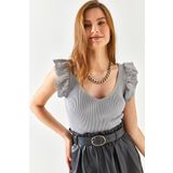 Olalook BLZ-19001097 Gri Kadın Triko Bluz