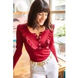 Olalook BLZ19001667 Kadın Bordo Fırfırlı Patlı Kaşkorse Bluz