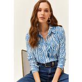 Olalook GML-19000670 İndigo Zebra Desenli Kadın Gömlek