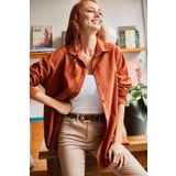 Olalook GML-19000867 Acı Kahve Gizli Patlı Oversize Poplin Kadın Gömlek
