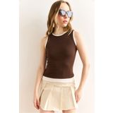 Olalook Kadın Acı Kahve Garnili Bisiklet Yaka Crop Bluz BLZ-19003003