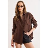 Olalook Kadın Acı Kahve Oversize Basic Müslin Gömlek GML-19001217
