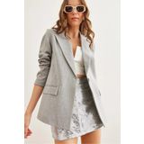 Olalook Kadın Açık Gri Tek Düğmeli Astarlı Cep Kapaklı Premium Blazer Ceket CKT-19000395