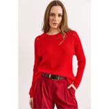 Olalook Kadın Açık Kırmızı Ajur Detaylı Triko Bluz BLZ-19003090