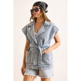 Olalook Kadın Açık Mavi Cepli Kuşaklı Denim Yelek YLK-19000079