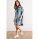 Olalook Kadın Açık Mavi Cepli Oversize Yıkanmış Denim Tunik Elbise ELB-19002613