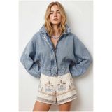 Olalook Kadın Açık Mavi Gizli Patlı Fermuarlı Yarasa Model Denim Ceket CKT-19000533