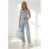 Olalook Kadın Açık Mavi Kolsuz Cepli Denim Tulum TLM-19000174