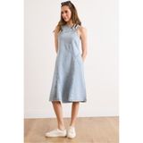 Olalook Kadın Açık Mavi Sırtı Fermuarlı Dikiş Detaylı Midi Denim Elbise ELB-19002612