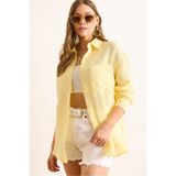 Olalook Kadın Açık Sarı Oversize Basic Müslin Gömlek GML-19001217