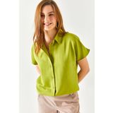 Olalook Kadın Açık Yeşil Yarasa Oversize Keten Gömlek GML-19001109