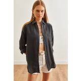 Olalook Kadın Antrasit Oversize Basic Müslin Gömlek GML-19001217