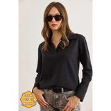 Olalook Kadın Antrasit Polo Yaka Selanik Bluz BLZ-19002810