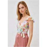 Olalook Kadın Batik Çiçekli Yandan Fermuarlı Crop Krep Bluz BLZ-19003350