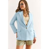 Olalook Kadın Bebe Mavi Astarlı Keten Görünümlü Blazer Ceket CKT-19000444