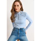 Olalook Kadın Bebe Mavi Omuz Dikiş Detaylı Crop Soft Touch Bluz BLZ-19003178