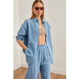 Olalook Kadın Bebe Mavi Oversize Basic Müslin Gömlek GML-19001217