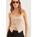 Olalook Kadın Bej Drape Detaylı Straplez Bluz BLZ-19002759