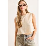 Olalook Kadın Bej Flam Keten Crop Bluz BLZ-19002925