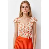 Olalook Kadın Bej Mercan Yandan Fermuarlı Crop Krep Bluz BLZ-19003350