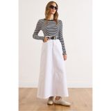Olalook Kadın Beyaz A Form Cepli Maxi Denim Etek ETK-19000357