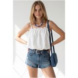Olalook Kadın Beyaz Askılı Tulumlu Dökümlü Bluz BLZ-19003415