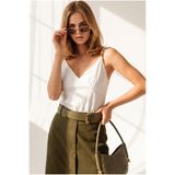 Olalook Kadın Beyaz Askısı Ayarlanabilir Boncuk Detaylı Crop Bluz BLZ-19003409