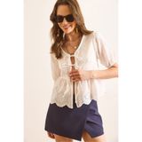 Olalook Kadın Beyaz Bağcık Detaylı Fisto Bluz BLZ-19003065