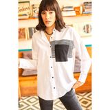 Olalook Kadın Beyaz Cep Detaylı Boyfriend Dokuma Gömlek GML-19001397