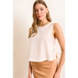 Olalook Kadın Beyaz Dantel Detaylı Yandan Bağlama Detaylı Müslin Bluz BLZ-19003063