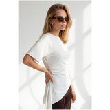 Olalook Kadın Beyaz Drape Detaylı Asimetrik Bluz BLZ-19003399