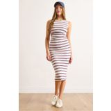 Olalook Kadın Beyaz Drape Detaylı Çizgili Esnek Elbise ELB-19002463