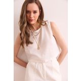 Olalook Kadın Beyaz Flam Keten Crop Bluz BLZ-19002925