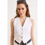 Olalook Kadın Beyaz Fleto Cep Denim Yelek YLK-19000097