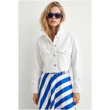 Olalook Kadın Beyaz Ham Kesim Crop Denim Ceket CKT-19000531