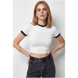 Olalook Kadın Beyaz Kontrast Crop Fitilli Bluz BLZ-19003343