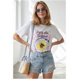 Olalook Kadın Beyaz Pasta Sicilia Baskılı Boyfriend Pamuk Tişört TSH-19001017