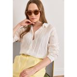 Olalook Kadın Beyaz Patch Dokulu Uzun Kol Gömlek GML-19001428