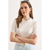 Olalook Kadın Beyaz Polo Yaka Viskon Dökümlü Merserize Bluz BLZ-19003300