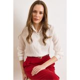 Olalook Kadın Beyaz Pul Detaylı Şeritli Regular Fit Gömlek GML-19001406