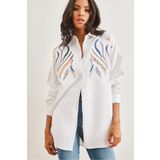 Olalook Kadın Beyaz Pul Payetli Yün Efektli Oversize Kışlık Gömlek GML-19001157
