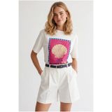 Olalook Kadın Beyaz Ritmo Del Mare Baskılı Loose Fit Pamuk Tişört TSH-19000999