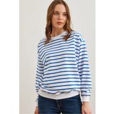 Olalook Kadın Beyaz Saks Mavi Basic Yumuşak Dokulu Salaş Sweatshirt SWT-19000457