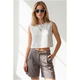 Olalook Kadın Beyaz Siyah Çizgili Crop Müslin Bluz BLZ-19003416
