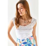 Olalook Kadın Beyaz Yakası Ajurlu Triko Bluz BLZ-19002342