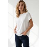Olalook Kadın Beyaz Yarasa Model Kol Katlamalı Loose Fit Pamuk Tişört TSH-19001003