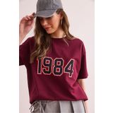 Olalook Kadın Bordo 1984 Baskılı Rahat Kalıp 2 İp Tişört TSH-19000875