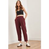 Olalook Kadın Bordo Bel Detaylı Pileli Poliviskon Havuç Pantolon PNT-19000293