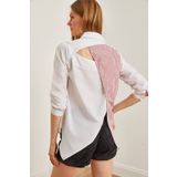 Olalook Kadın Bordo Beyaz Sırtı Cut Out Detaylı Sambre Oversize Gömlek GML-19001052