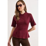 Olalook Kadın Bordo Bisiklet Yaka Pamuk Peplum Tişört TSH-19000943